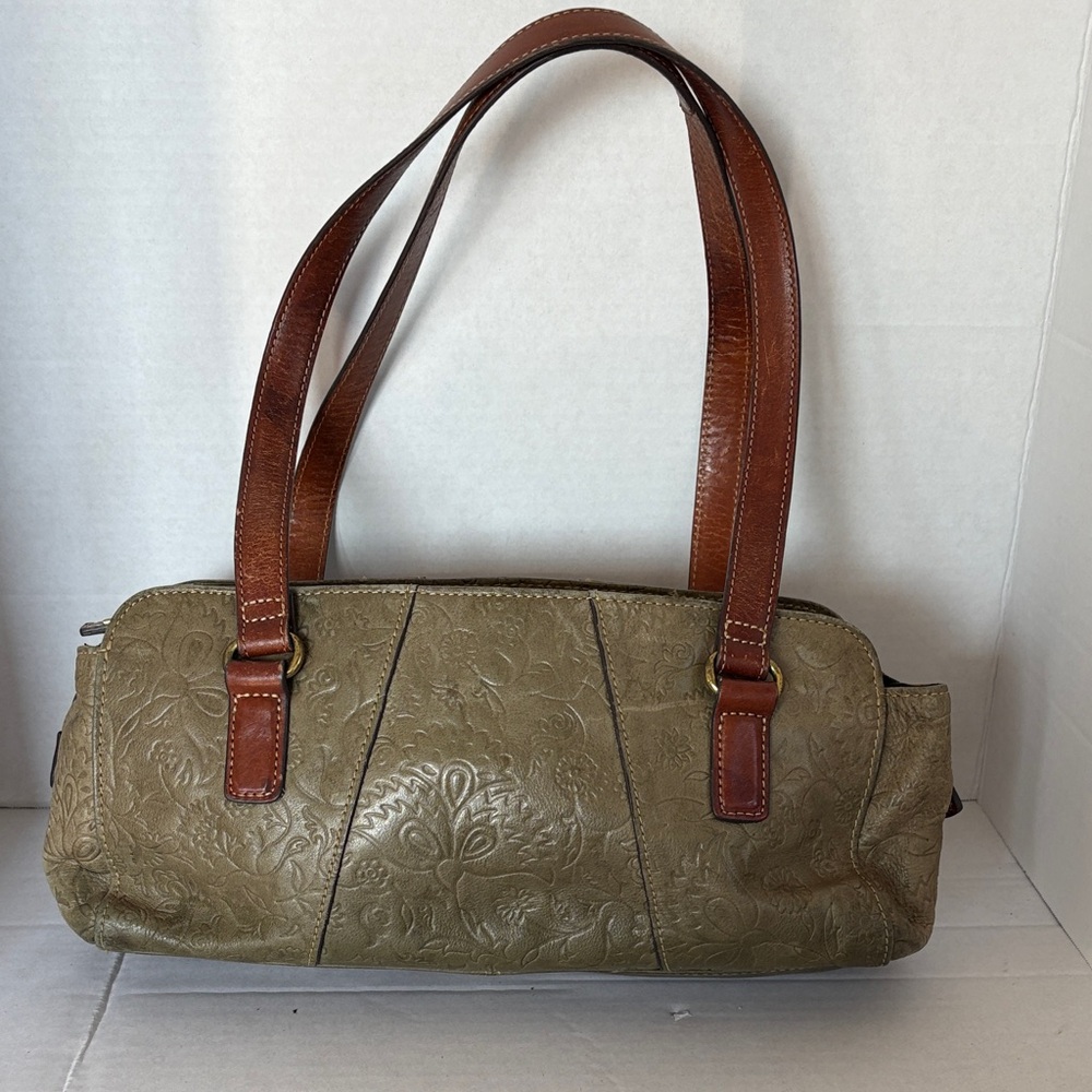 Fossil Olive Green Embossed Leather Handbag